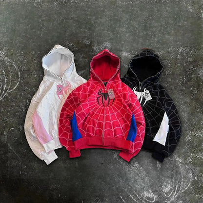 Y2k Retro Gothic America Spider Foaming 3d Print Hoodies Fashion Oversized Loose Full Zipper Hoodie Men Jacket Street Sweatshirt NovaCart