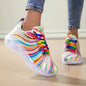 Women's Rainbow Stripe Casual Sports Shoes Summer Mesh Fashion Flat Beach and Leisure Holiday Lace-up Running Shoes for Ladies NovaCart