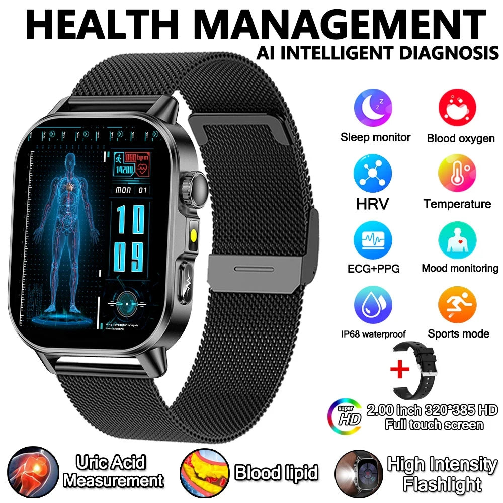 2026 New Model Uric Acid & Lipid Health Analysis Smart Watch Men ECG+PPG Bluetooth Call 2.01-inch Flashlight Smartwatch Women NovaCart
