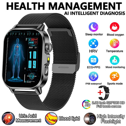 2026 New Model Uric Acid & Lipid Health Analysis Smart Watch Men ECG+PPG Bluetooth Call 2.01-inch Flashlight Smartwatch Women NovaCart
