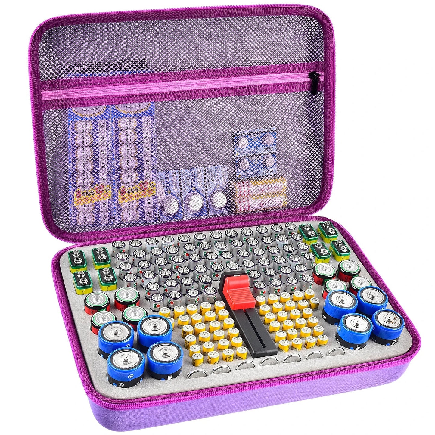 Battery Organizer Case With Tester Holds 150+ AA AAA 9V C D Lithium Button Batteries Hard Shell For Home Garage Batteries Pi-Mart