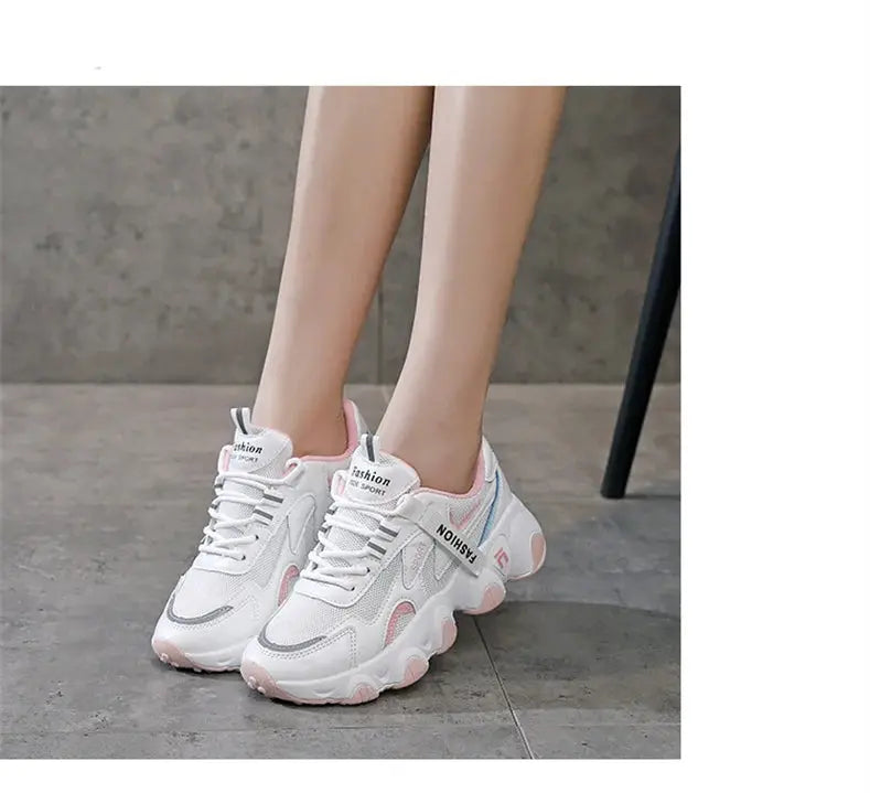 CINESSD 2023 Trendy Mesh Platform Sneakers Leather Shoes Breathable Casual Sports Shoes Women Flats NovaCart