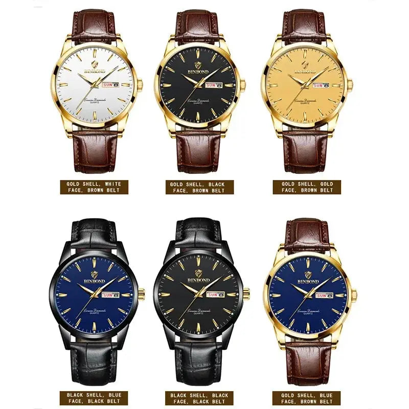 BINBOND Top Luxury Brand Fashion Watch For Men Waterproof Clock Man Date Quartz Wrist Watches Leather Strap Business Man Watch NovaCart