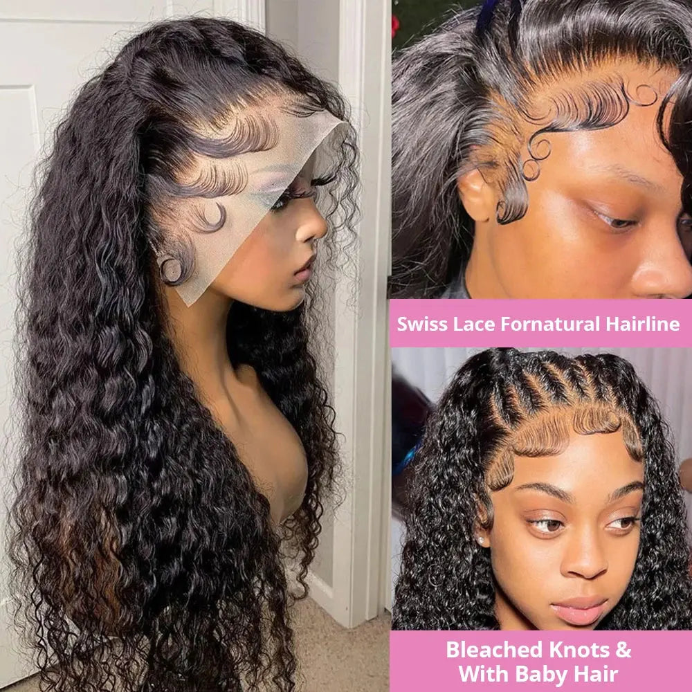 40 50 Inch HD 13x6 Deep Wave Lace Frontal Wigs Brazilian 13x4 Water Wave Curly Lace Front Human Hair Wigs For Women 300 Density NovaCart
