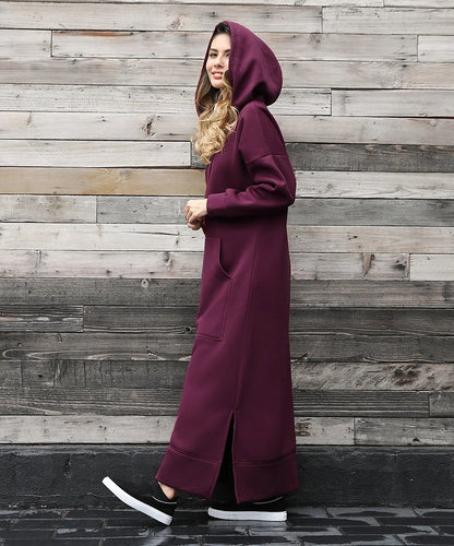 Hoodies Dress For Women Fashion 2025 Hem Lace-up Midi Robe Hooded Long Dress Autumn Winter Warm Casual Loose Sweatshirt Vestidos NovaCart