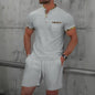 2025 Men Europe and the United States new summer Waffle solid color zip-up lapel short-sleeve suit shorts two sets NovaCart