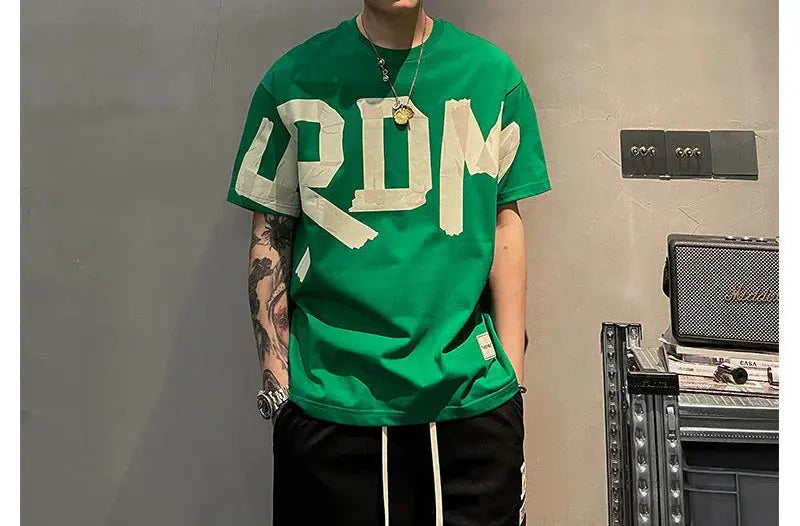 2023 Summer Casual All-match Trend Korean Fashion Short Sleeve Round Neck Solid Color Letter Printed Loose Fashion Youth T-shirt NovaCart
