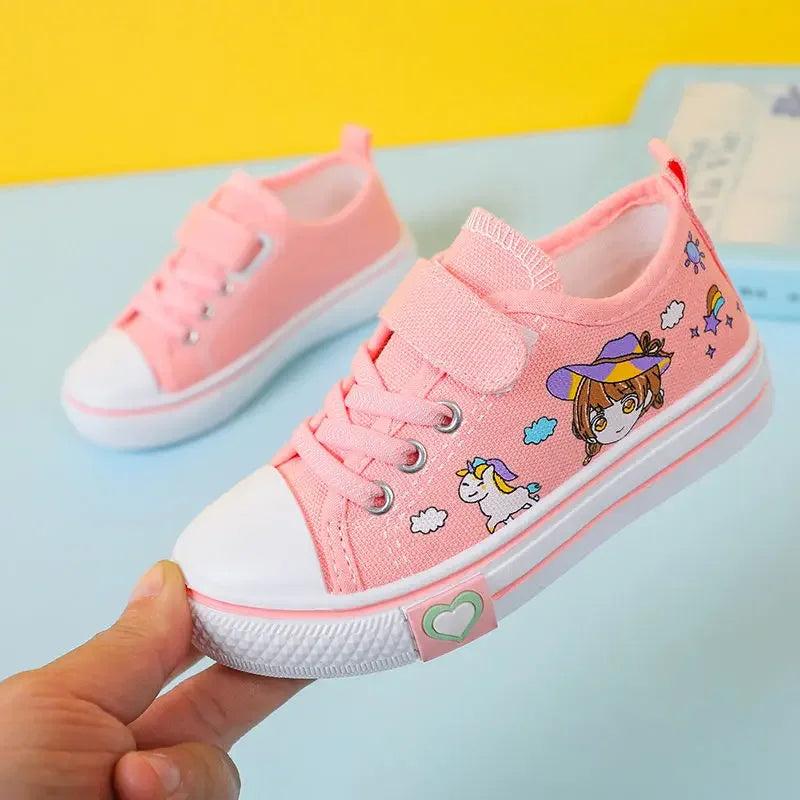 Children's  New Spring Canvas Shoes Cartoon Graffiti Children's Casual Shoes for Girls Comfort Fashion Kids Flat Tennis Sneakers NovaCart