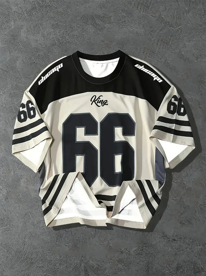 Men's 3D Chicago No. 66 printed T-shirt Crew Neck  Casual Sports Style Regular Version Men's Autumn Clothes Training Clothes NovaCart