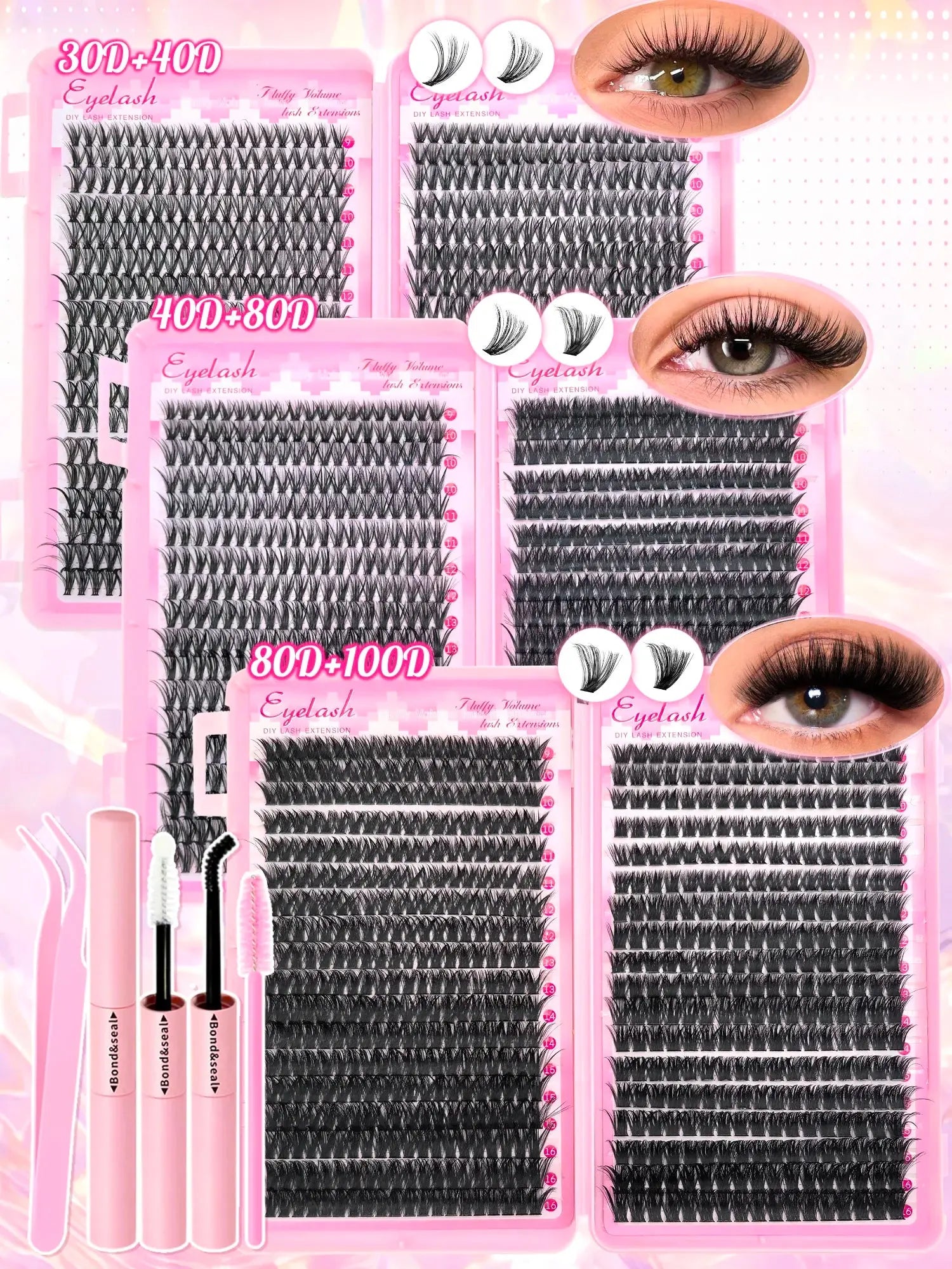 DIY Lash Extension Kit Clusters Individual Eyelashes Kit 9-16mm with Bond and Seal Wispy Natural Mange Lashes NovaCart