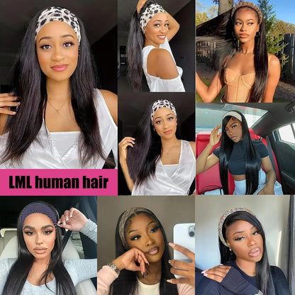 Headband Wig Human Hair Straight Headband Wigs Glueless None Lace Front Wig Brazilian Virgin Machine Made Wigs Headband Half Wig NovaCart