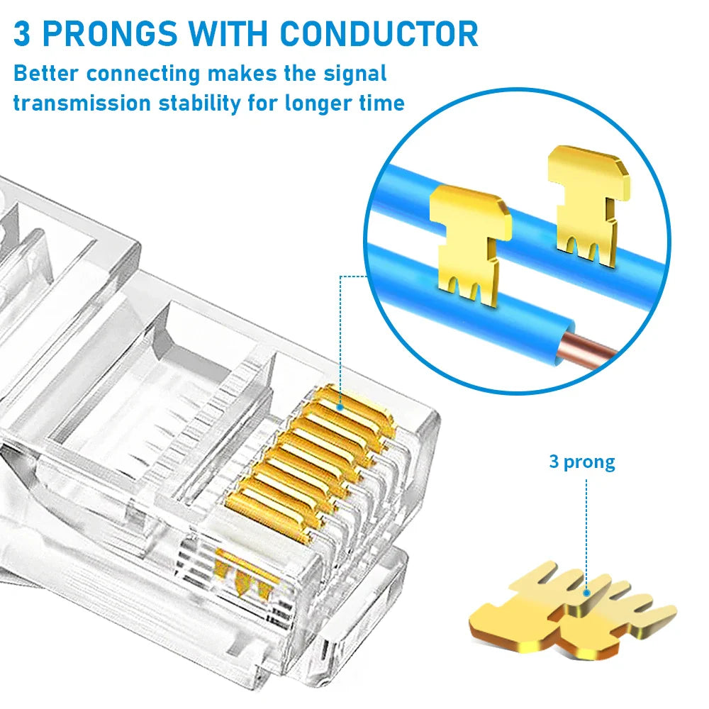 10/20/30/50Pcs Pass Through RJ45 Cat6/Cat5e Connectors Crystal End 8P8C Crimp UTP Standard Ethernet Network Modular Plug Pi-Mart