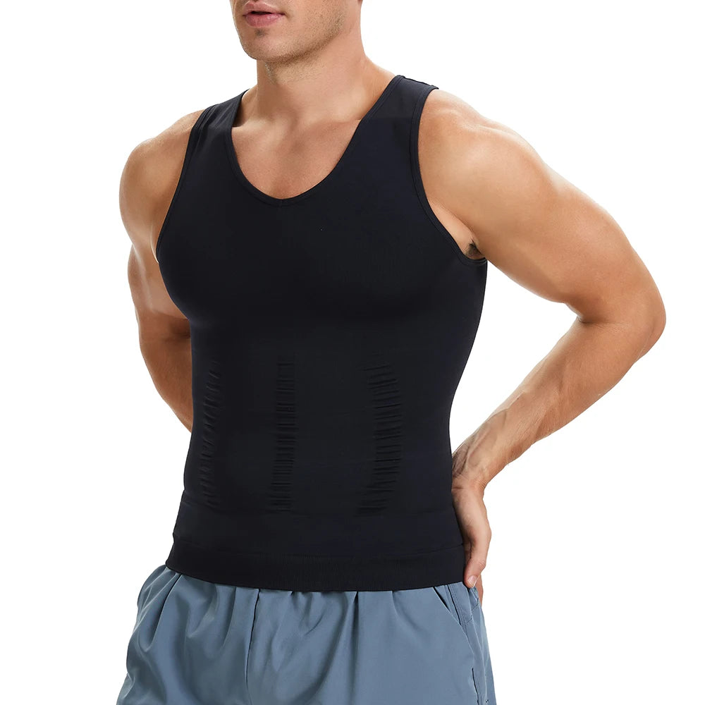 Men's Body Shaper Slimming Shirt V Neck Tummy Vest Compression Base Layer Slim Muscle Tank Top Shapewear NovaCart