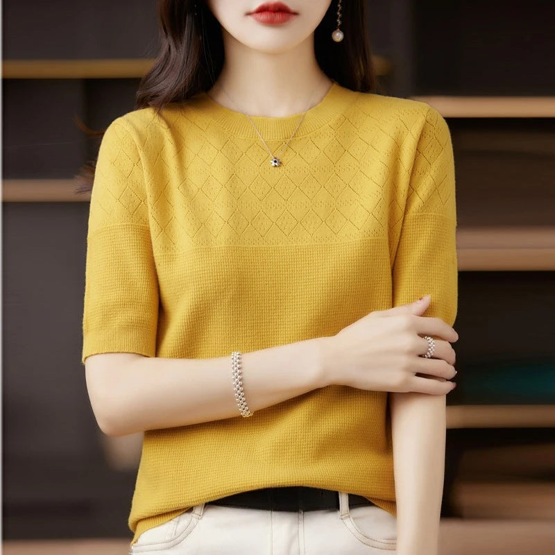 Summer Thin Knitted T Shirts for Women Casual Tees Ladies Fashion Blusas Harajuku T-Shirts Ropa Mujer Elegant Tops Woman Clothes NovaCart