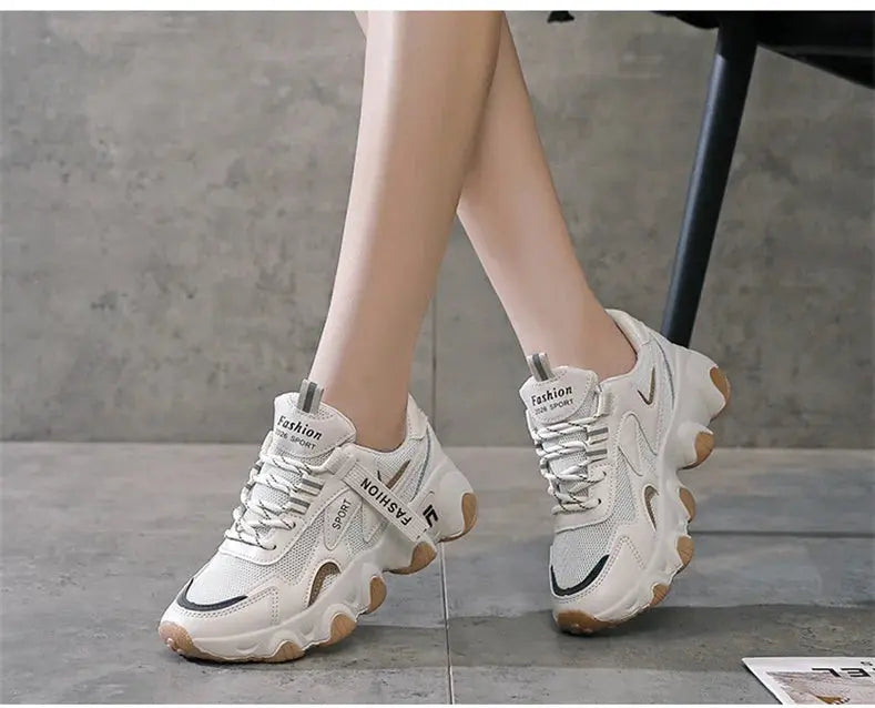 CINESSD 2023 Trendy Mesh Platform Sneakers Leather Shoes Breathable Casual Sports Shoes Women Flats NovaCart