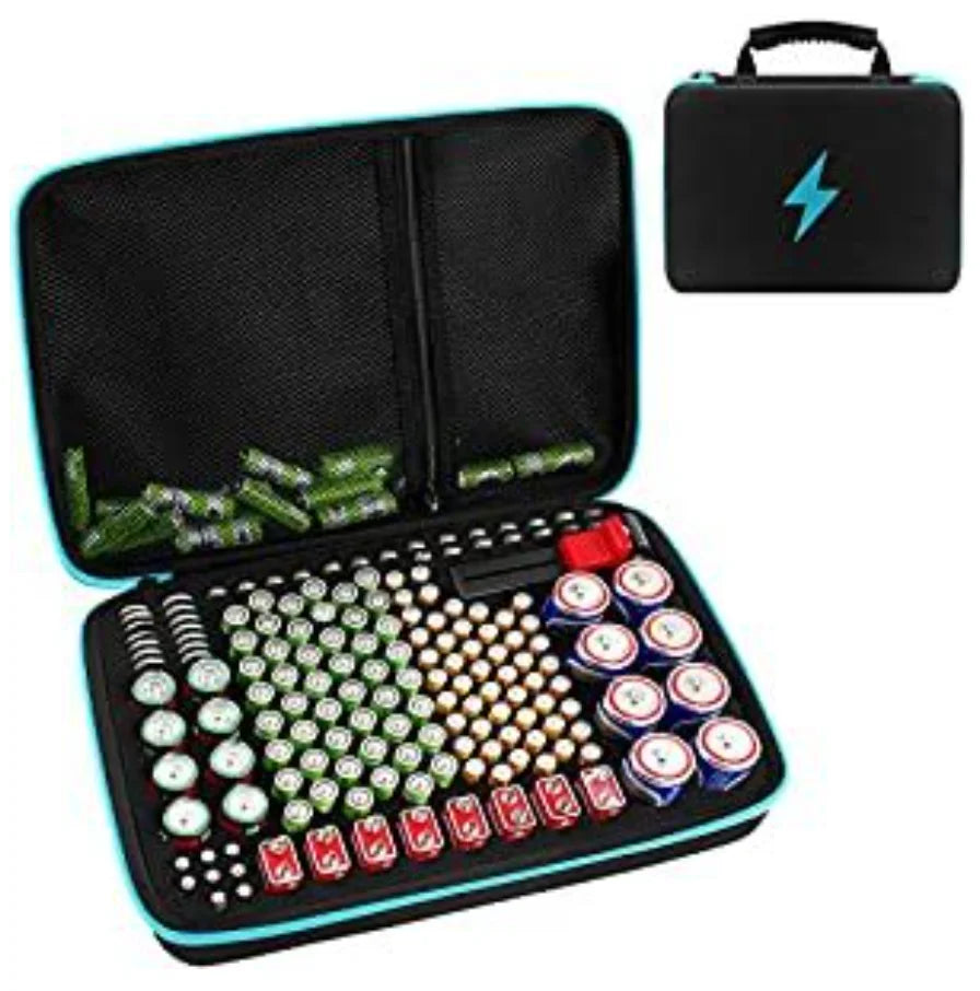 Battery Organizer Case With Tester Holds 150+ AA AAA 9V C D Lithium Button Batteries Hard Shell For Home Garage Batteries Pi-Mart