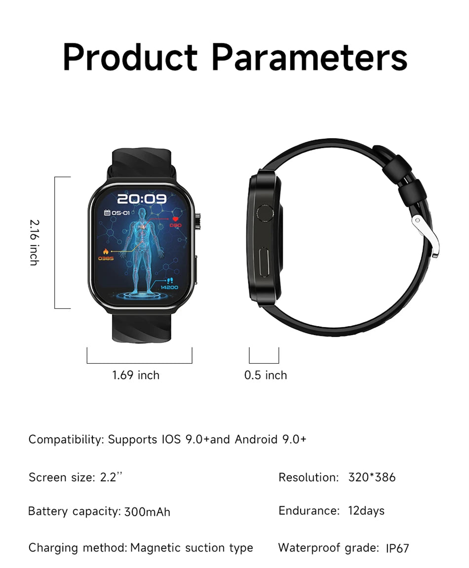 LIGE New Blood Lipid Uric Acid Analysis Health Smart Watch For Men Women Blood Pressure Blood Oxygen Clock Call Smart Watch 2026 NovaCart