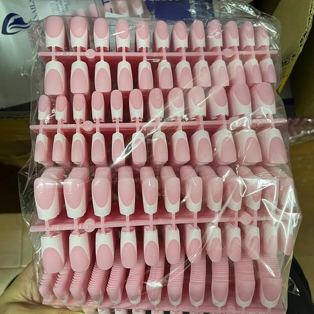 120Pcs Medium Long Square Acrylic French Fake Nails Full Cover Wearable French Press on Nails for Women Mixed Size False Nails NovaCart