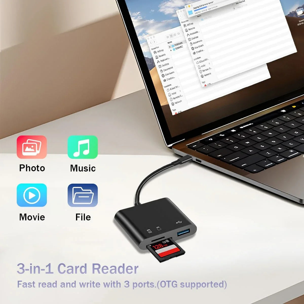 USB C SD Card Reader for iPhone 15-17 iPad Mac pro Air with USB a Port Micro SD Memory Card Adapter Camera Card Reader Pi-Mart