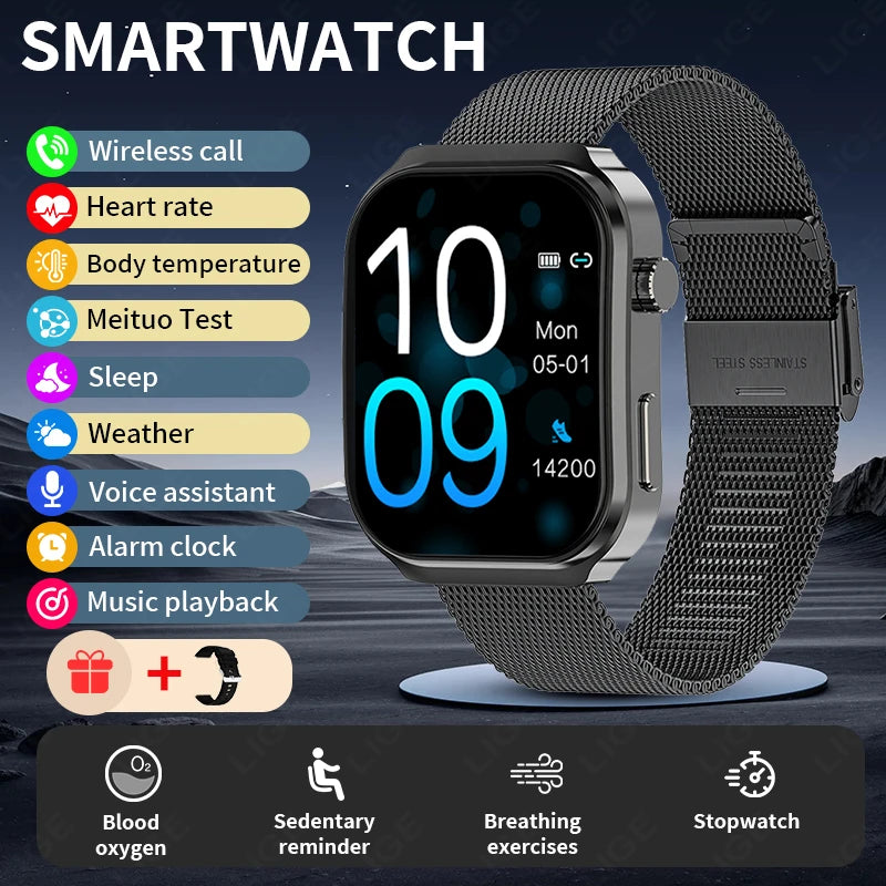 LIGE New Blood Lipid Uric Acid Analysis Health Smart Watch For Men Women Blood Pressure Blood Oxygen Clock Call Smart Watch 2026 NovaCart