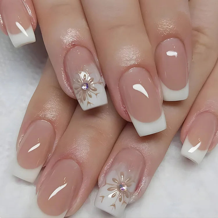 24Pcs Short Square Coffin False Nails Square Fake Nails with Glue French Glitter Wearable Acrylic Nails Set Press on Nail Tips NovaCart
