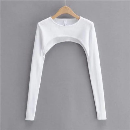 T-shirts Women Long Sleeve Crop Top Spring Autumn Y2k Aesthetic Clothes O-neck Black White Sexy Harajuku Knitted Tshirt 2023 NovaCart