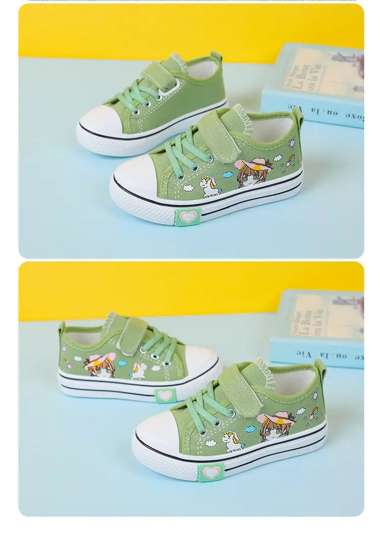 Children's  New Spring Canvas Shoes Cartoon Graffiti Children's Casual Shoes for Girls Comfort Fashion Kids Flat Tennis Sneakers NovaCart