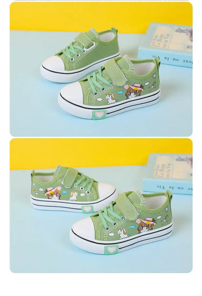 Children's  New Spring Canvas Shoes Cartoon Graffiti Children's Casual Shoes for Girls Comfort Fashion Kids Flat Tennis Sneakers NovaCart