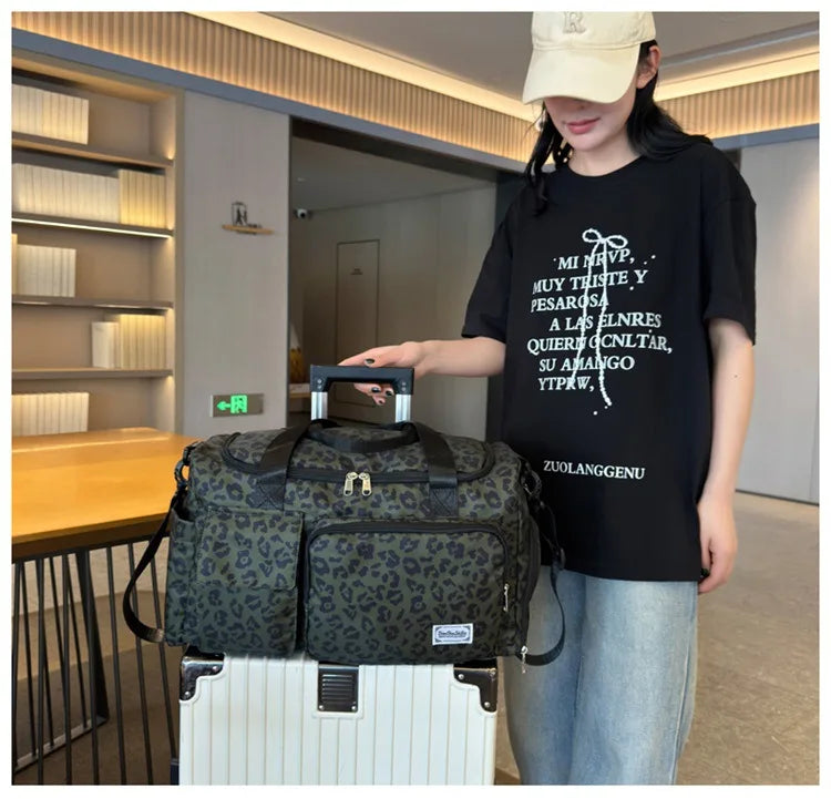 Classic Leopard Print Large Capacity Leisure Luggage Bag with Multiple Pockets and Shoe Compartment Sports Fitness Travel Bag NovaCart
