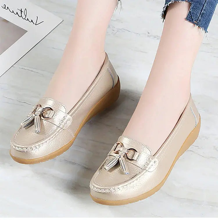 Women's Loafers White Shoes For Woman Genuine Leather Flats And Loafers Slip On Comfortable Woman Shoes Leather Women Moccasins NovaCart