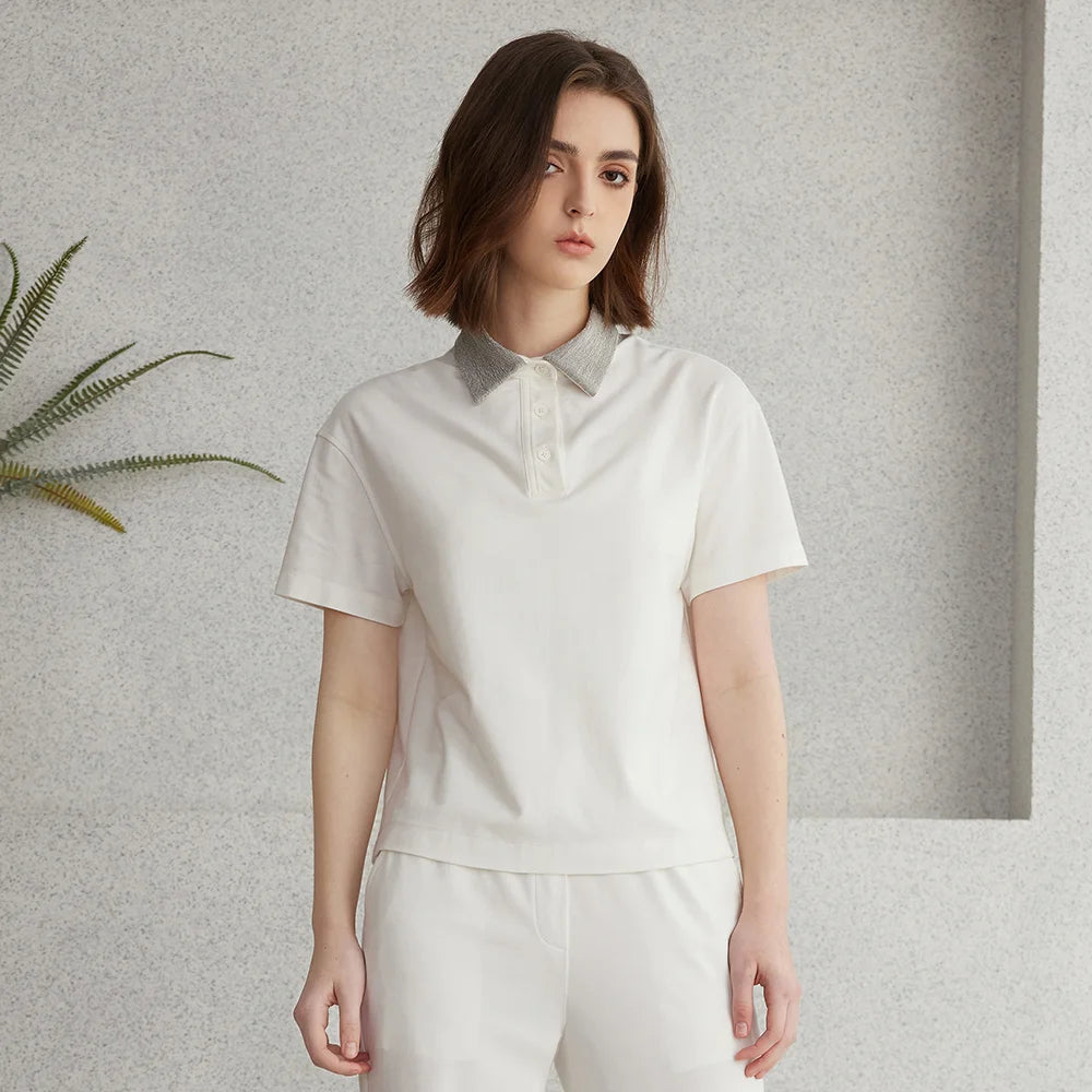 K2067L Luxury Brand Women's Clothing Shirt Collar Pima Cotton Summer Short Sleeved T-Shirt ladies clothes NovaCart