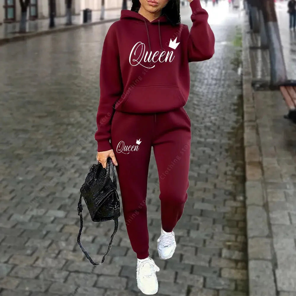 Women’s “Queen” Graphic 2-Piece Hoodie & Pants Tracksuit Set FitiqueFit