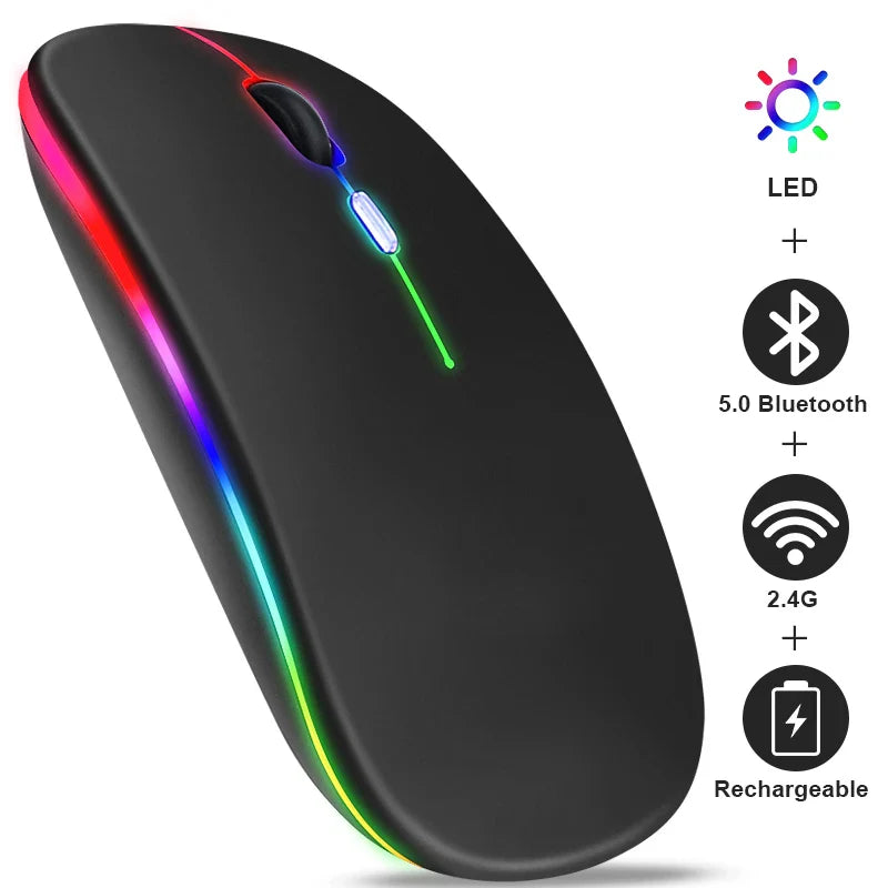 Rechargeable Bluetooth Wireless Mouse with 2.4GHz USB RGB 1600DPI Mouse for Computer Laptop Tablet PC Macbook Gaming Mouse Gamer Pi-Mart