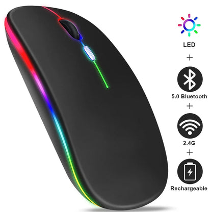 Rechargeable Bluetooth Wireless Mouse with 2.4GHz USB RGB 1600DPI Mouse for Computer Laptop Tablet PC Macbook Gaming Mouse Gamer Pi-Mart
