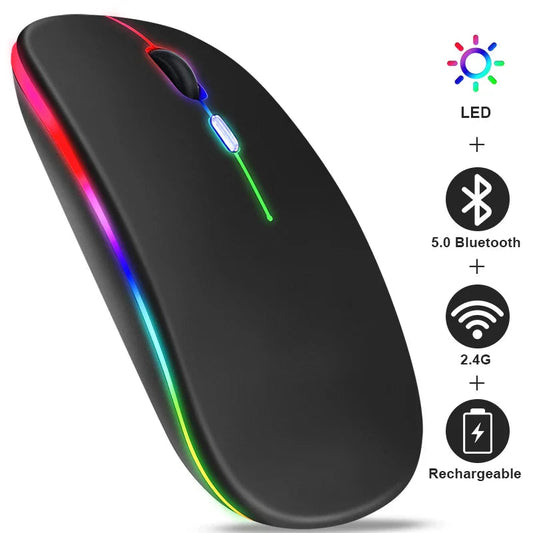 Rechargeable Bluetooth Wireless Mouse with 2.4GHz USB RGB 1600DPI Mouse for Computer Laptop Tablet PC Macbook Gaming Mouse Gamer Pi-Mart