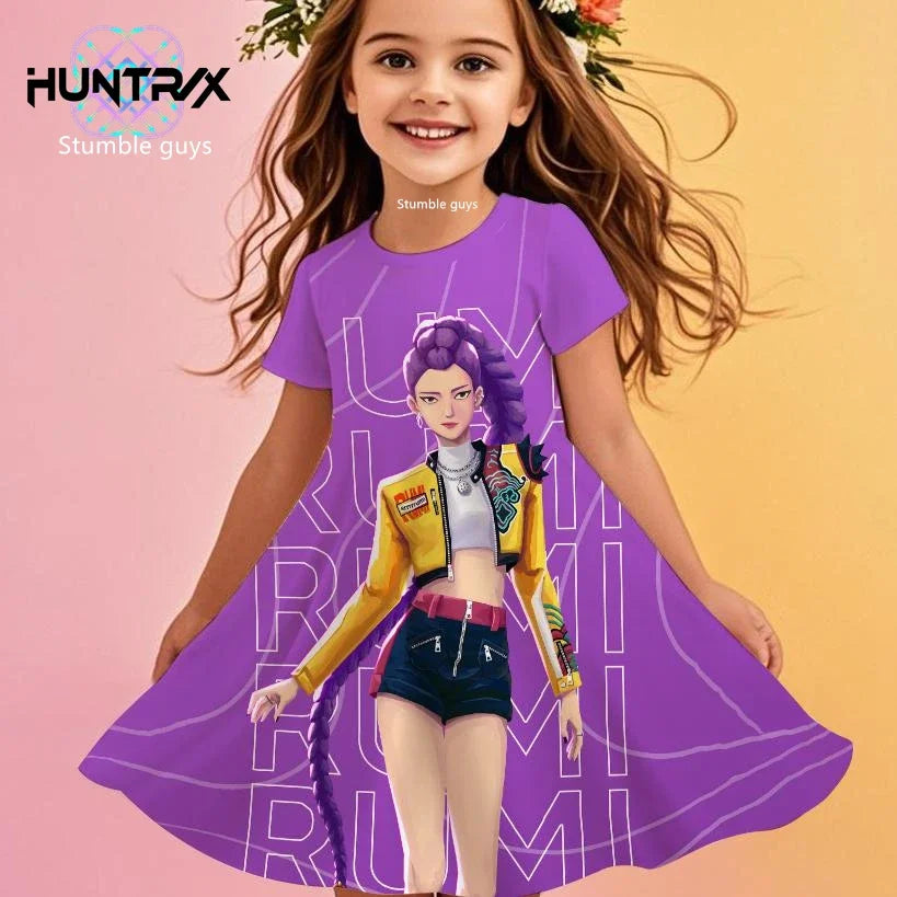 Girls Kpop Cartoon Demon Hunters Dress Summer Kids Anime Princess Beach Outfit Casual Sleepwear NovaCart