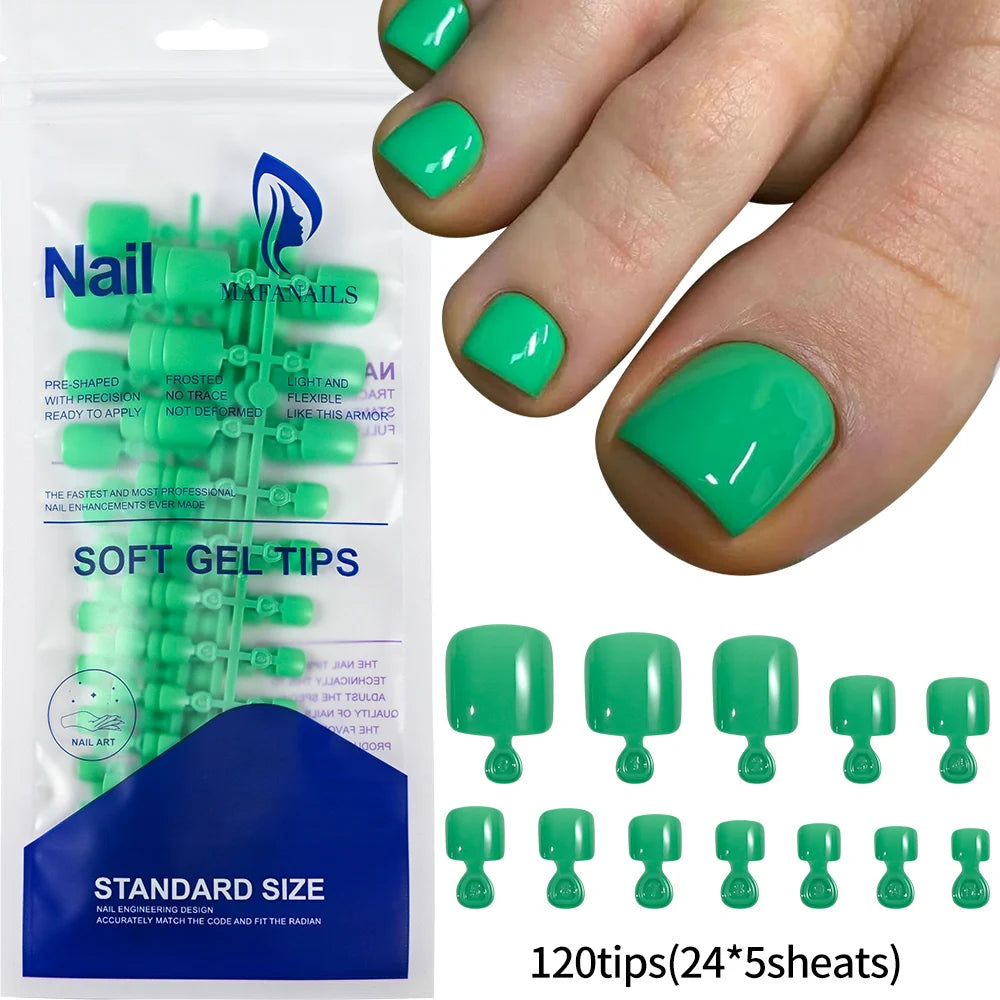 120pcs/Box French Tip Press-On Toenails Pink Color System Square Shape Foot Nails Short Length Glossy Finish False Toe Nails Set NovaCart