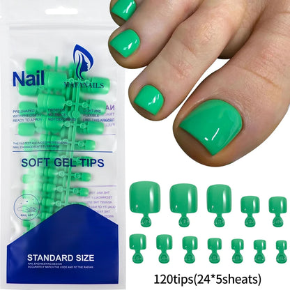 120pcs/Box French Tip Press-On Toenails Pink Color System Square Shape Foot Nails Short Length Glossy Finish False Toe Nails Set NovaCart