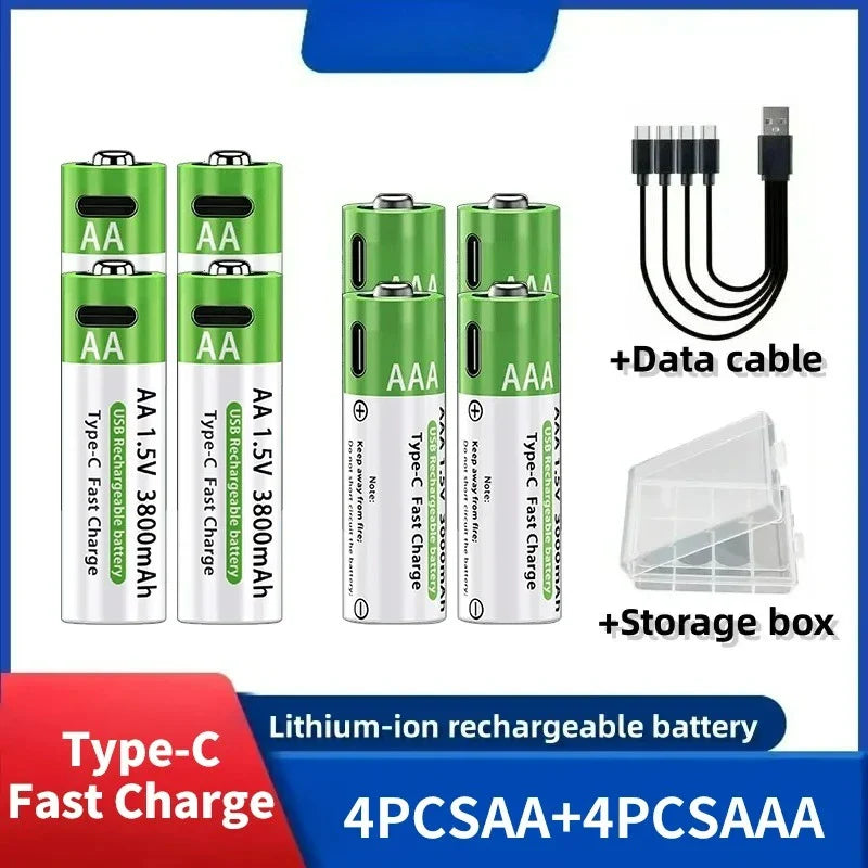 2025NEW Lithium-Ion Battery Type-C Rechargeable High-Capacity Battery AA&AAA Battery For remote control, mouse, electric toys Pi-Mart
