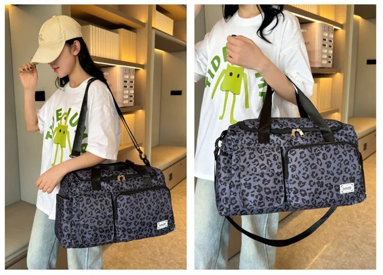 Classic Leopard Print Large Capacity Leisure Luggage Bag with Multiple Pockets and Shoe Compartment Sports Fitness Travel Bag NovaCart