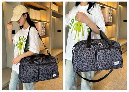 Classic Leopard Print Large Capacity Leisure Luggage Bag with Multiple Pockets and Shoe Compartment Sports Fitness Travel Bag NovaCart