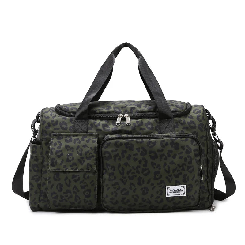 Classic Leopard Print Large Capacity Leisure Luggage Bag with Multiple Pockets and Shoe Compartment Sports Fitness Travel Bag NovaCart