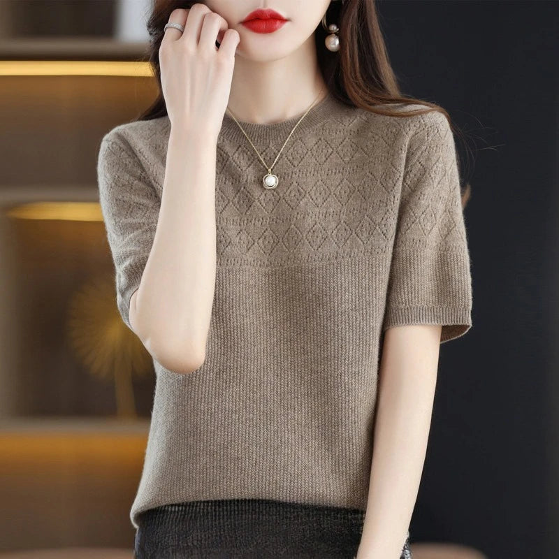 Summer Thin Knitted T Shirts for Women Casual Tees Ladies Fashion Blusas Harajuku T-Shirts Ropa Mujer Elegant Tops Woman Clothes NovaCart