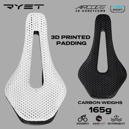 RYET 3D Printed Bike Saddle Ultralight Carbon Fiber Hollow Comfortable Breathable MTB Gravel Road Bicycle Cycling Seating Parts Pi-Mart