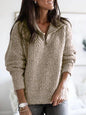 Women's Cable Knit Cardigan Zip Up Sweater Loose Open Front