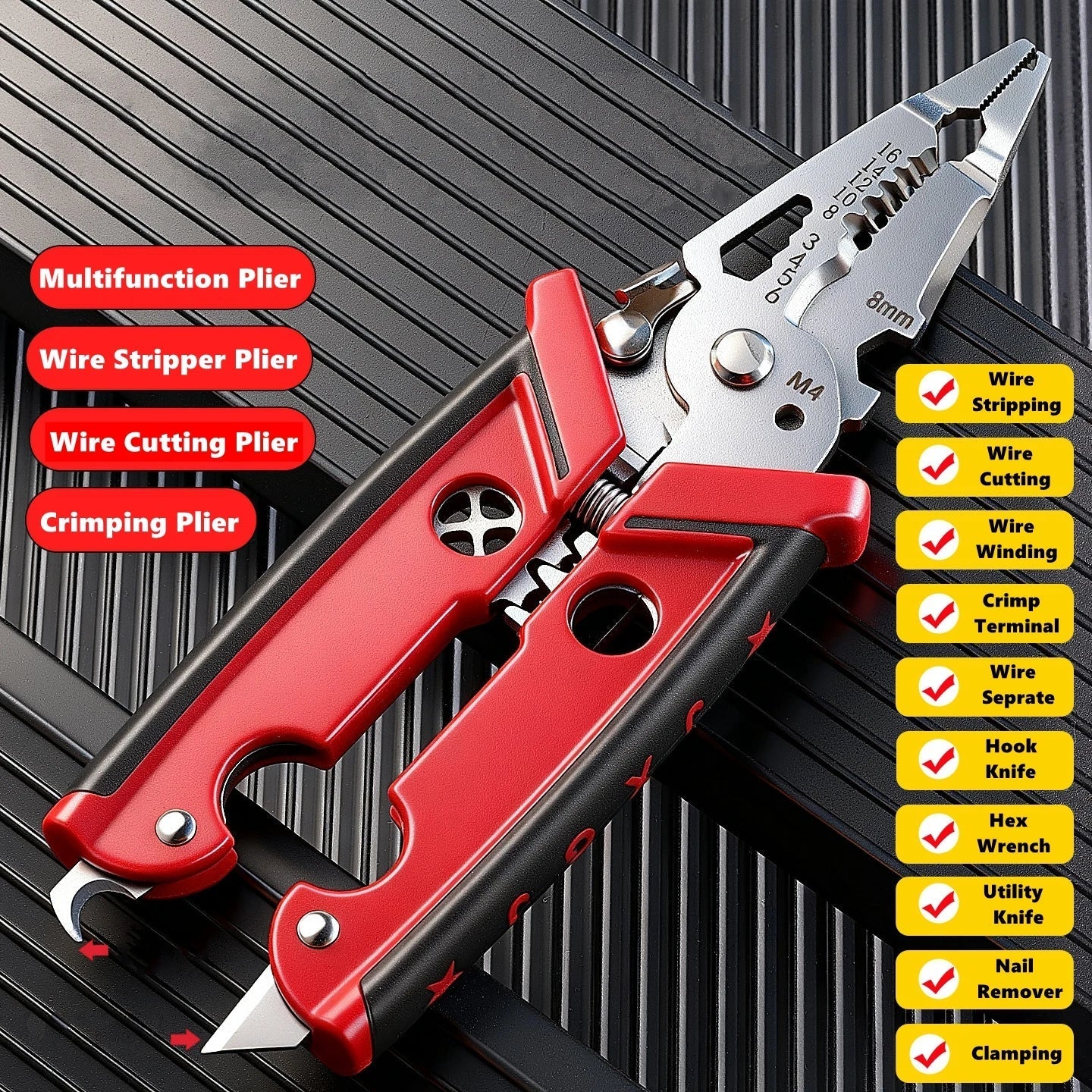 18 in 1 Electrician Pliers Multifunctional Wire Stripper Crimper Pliers Crimping Cutting Professional Electrician Tool Pi-Mart
