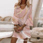 Mini Elegant Flared Loose Waist  With Butterfly Sleeve Dress