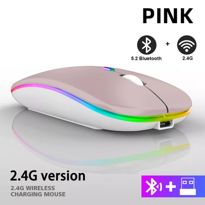 Rechargeable Bluetooth Wireless Mouse with 2.4GHz USB RGB 1600DPI Mouse for Computer Laptop Tablet PC Macbook Gaming Mouse Gamer Pi-Mart