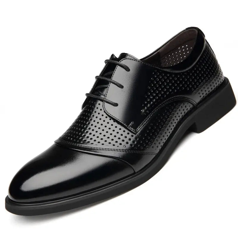 Flat / 6CM Genuine Leather Men Formal Elevator Shoes Wedding Business Height Increase Lift Shoes Invisible Summer Hollow Wedding NovaCart