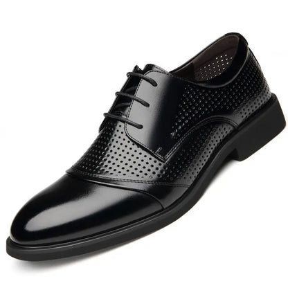 Flat / 6CM Genuine Leather Men Formal Elevator Shoes Wedding Business Height Increase Lift Shoes Invisible Summer Hollow Wedding NovaCart